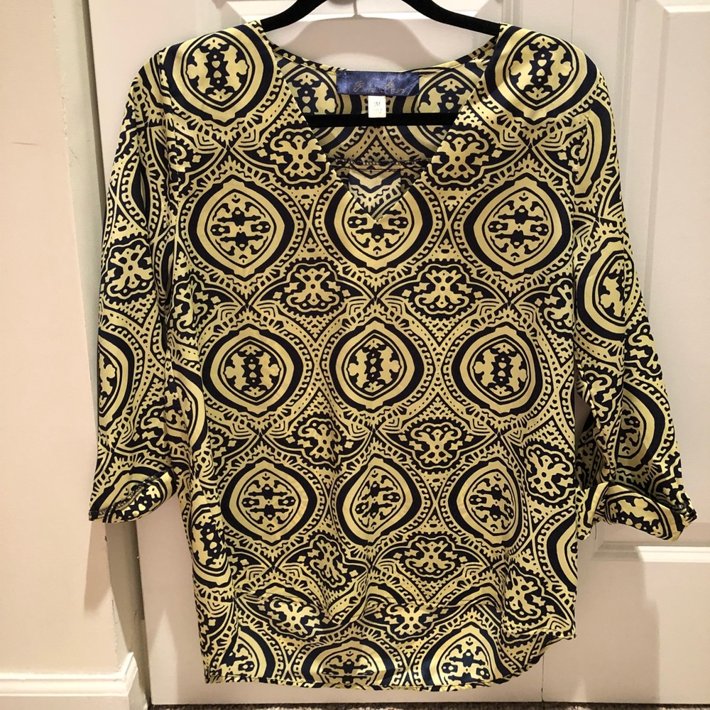 Francesca’s Blouse - Yellow & Navy Pattern
